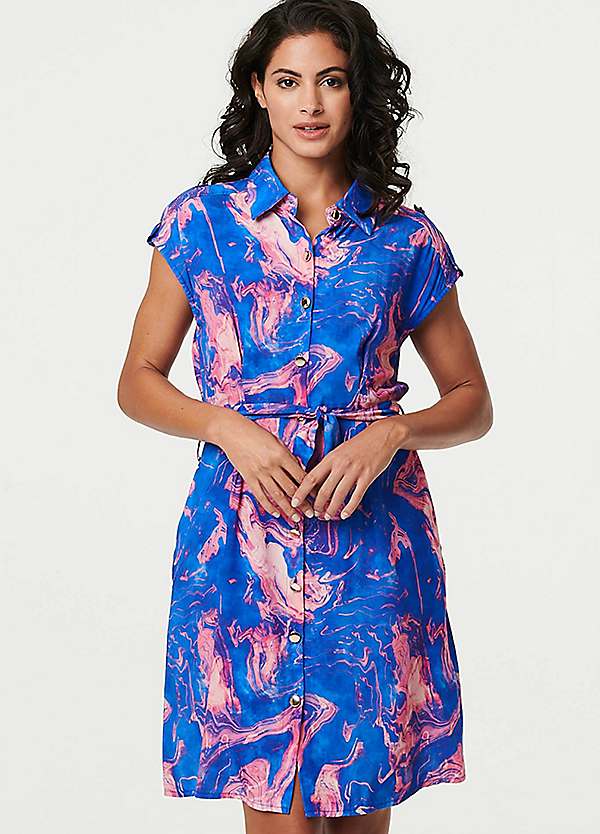 Marble Print Knee Length Shirt Dress by Izabel London Look Again