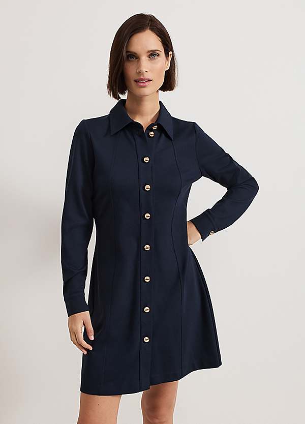 Mavery Navy Button Through Mini Dress by Phase Eight | Look Again Mavery Navy Button Through Mini Dress by Phase Eight | Look Again
