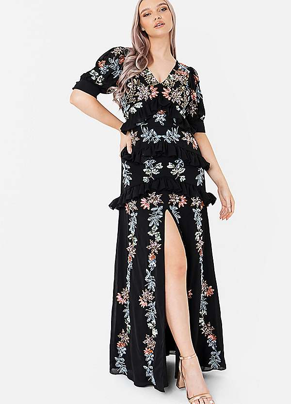 Maya Deluxe Premium Embellished Ruffle Maxi Dress Maya Deluxe Premium Embellished Ruffle Maxi Dress
