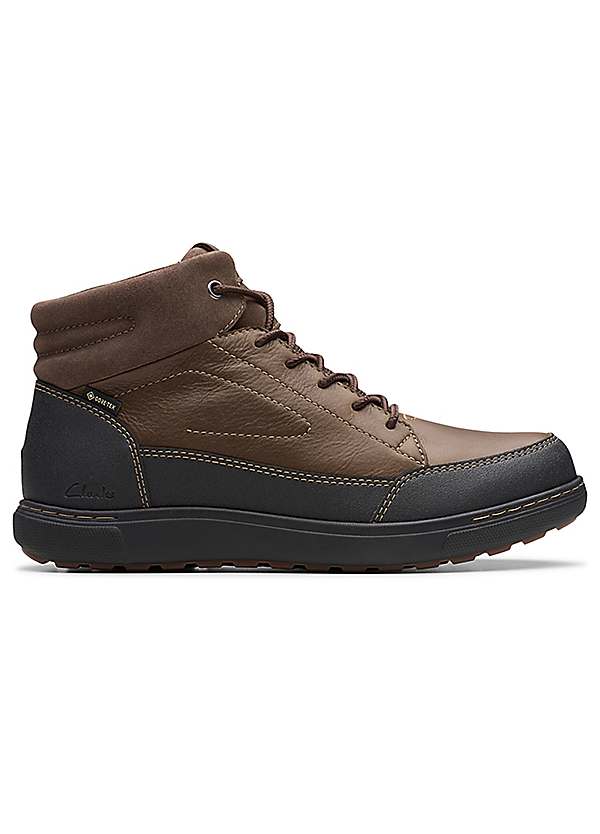 Men's Dark Brown Leather Mapstone Hi GTX Boots by Clarks Look Again