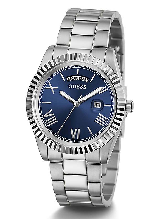 Silver Tone Mens Silver Guess Watch Men's Silver Tone Connoisseur