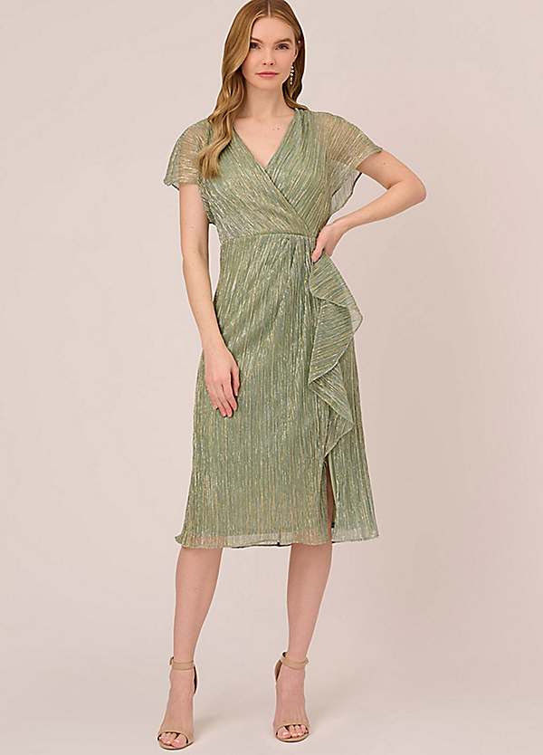 Metallic Crinkle Midi Dress by Adrianna Papell