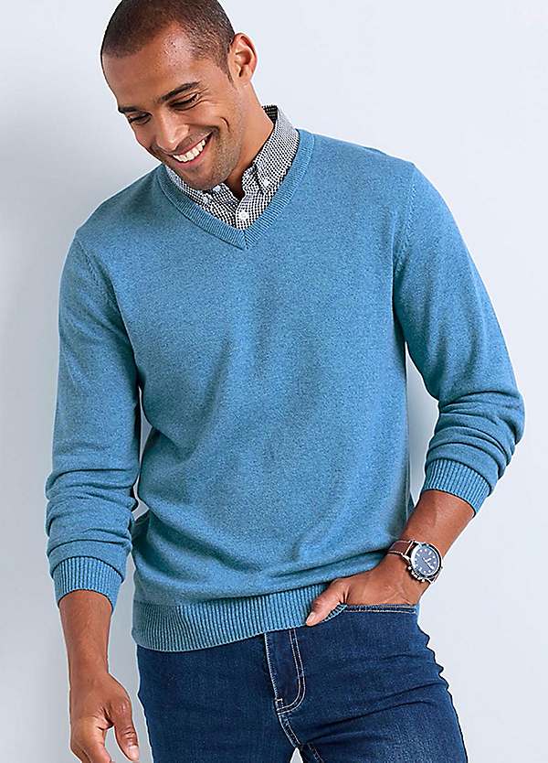 Mid Blue Mock Shirt Jumper by Cotton Traders Look Again