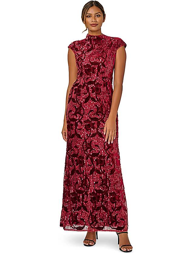 Mock Neck Velvet Sequin Gown by Adrianna Papell Look Again