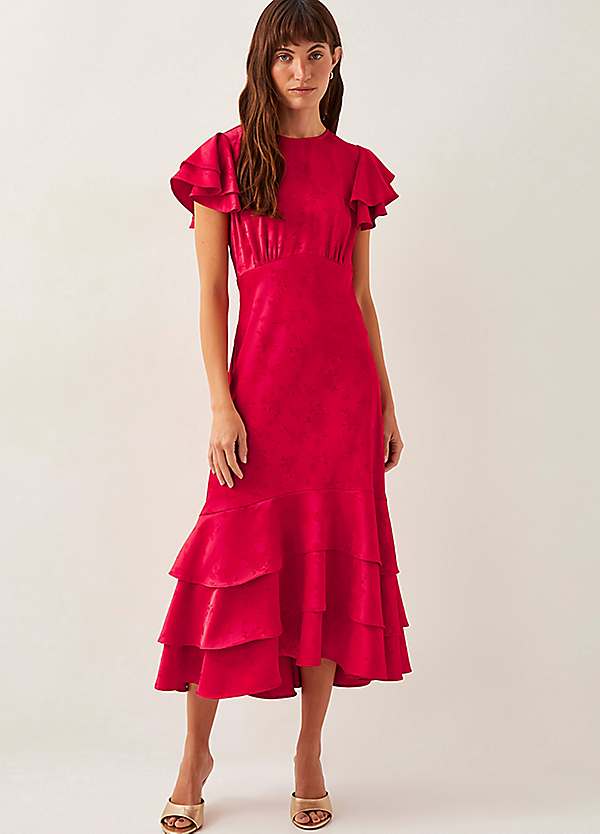 black ruffle sleeve midi dress Ruffle Wrist Embellished High Neck Midi Dress Ruffle Wrist Embellished –  The Dress Outlet