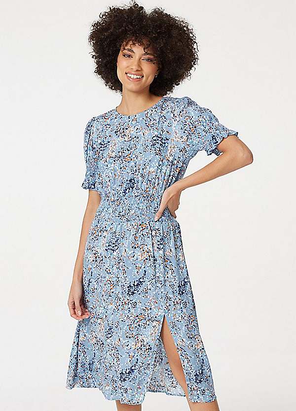 New look puff sleeve midi dress in hotsell blue spot