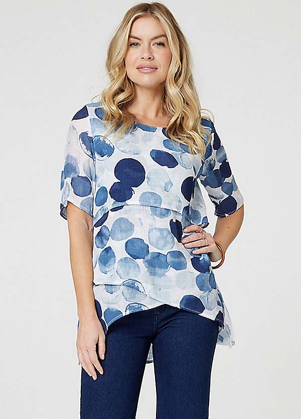 Multi Blue Polka Dot Layered Blouse Top by Izabel London