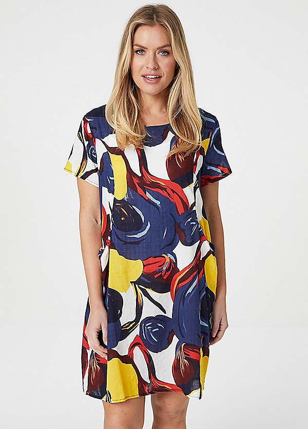 Multi Navy Floral Short Sleeve Shift Dress by Izabel London | Look