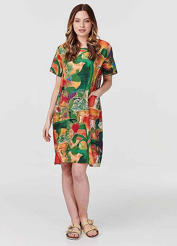 Multi Orange Abstract Print Tunic Dress by Izabel London Look Again