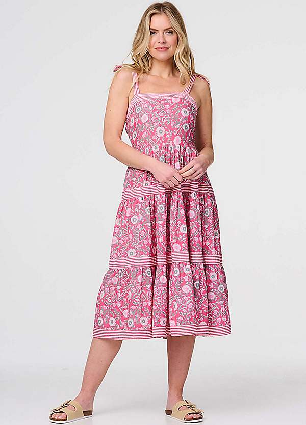 Multi Pink Floral Sleeveless Tiered Sun Dress by Izabel London