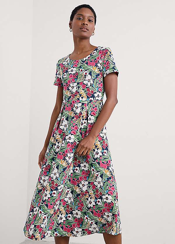 short sleeve jersey midi dress Multi Veronica by Seasalt Cornwall stretch jersey