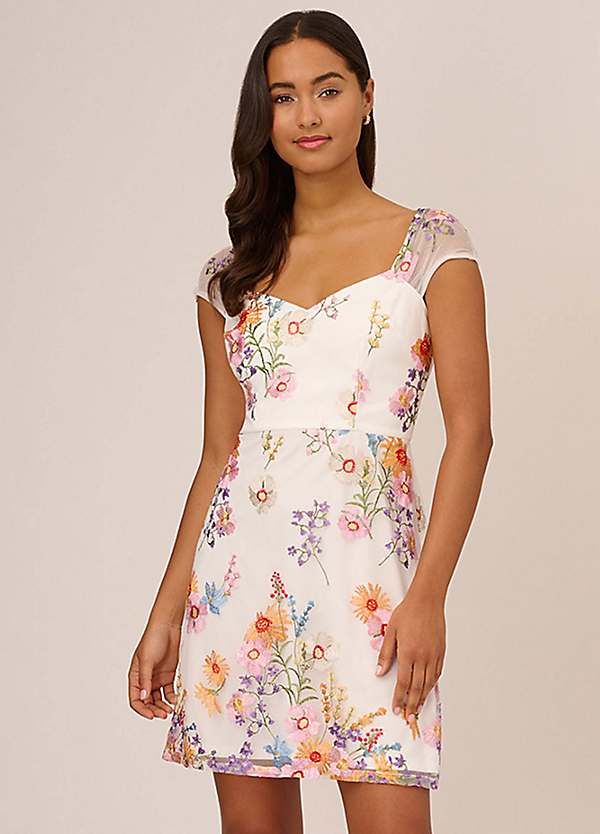 Multicolour Embroidery Dress by Adrianna Papell