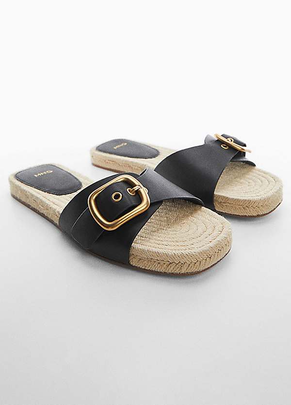 Nani Black Esparto Leather Buckle Sandals by Mango Look Again