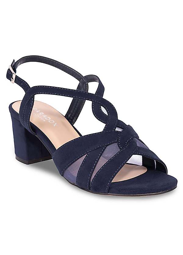 Narelle Navy Microsuede Wide Fit Block Heel Sandals by Paradox London