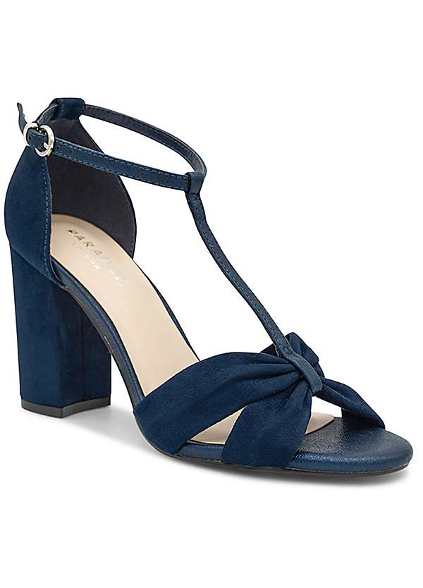 Navy 'Indiana' High Block Heel T-bar Sandals by Paradox London