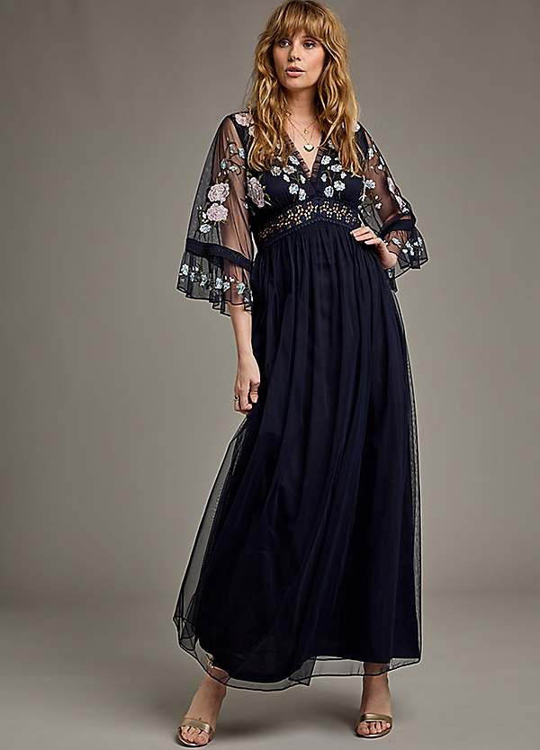 chi chi embroidered midi dress Embroidered Mesh Midi Dress Chi Chi Allanna Dress Together Navy Embroidered  Maxi Dress By Together
