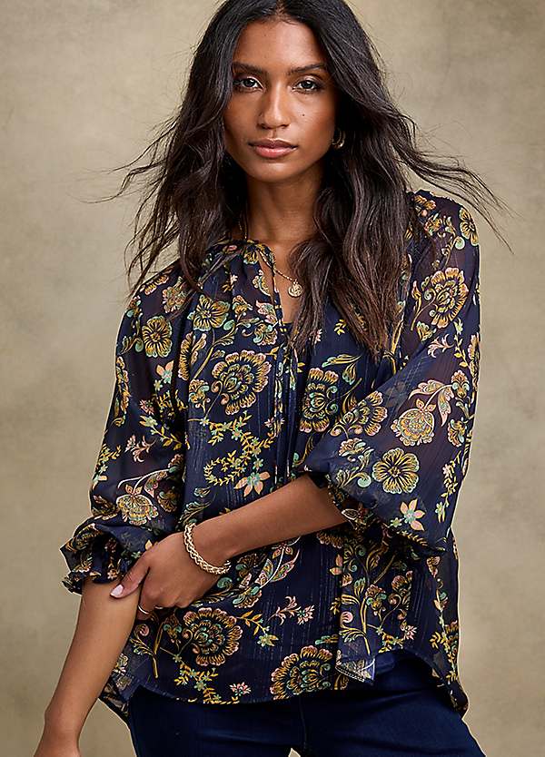 Navy Floral Print Blouse by Together Look Again