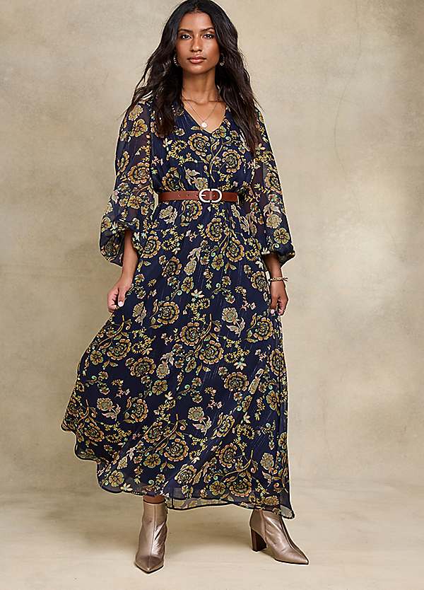 Navy Floral Print Maxi Dress by Together | Look Again