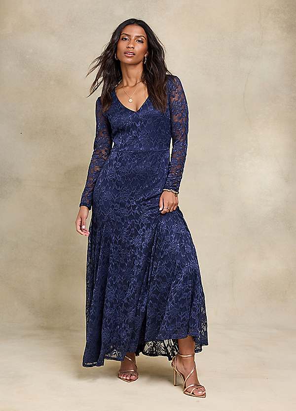 Navy blue lace maxi dress on sale