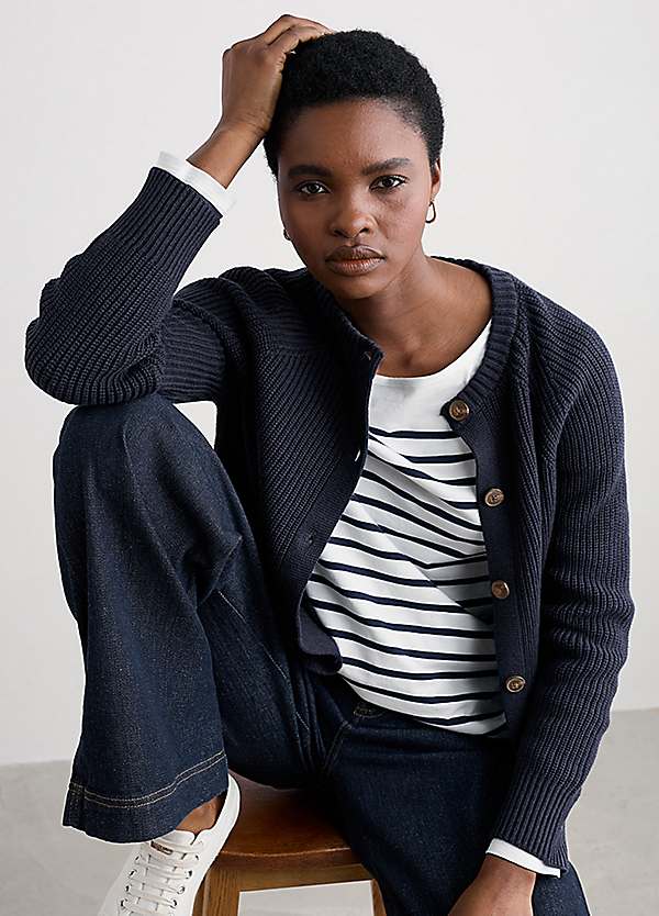 【美品】MARGA SAILOR SUMMER KNIT Navy Potters Meadow Knitted Cardigan by Seasalt Cornwall | Look Again