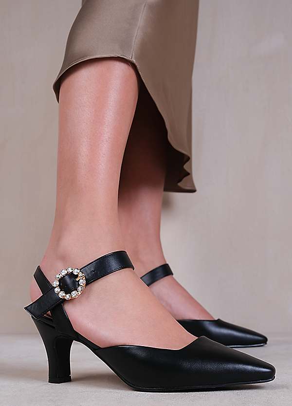 New Form Black Wide Fit Diamante Buckle Detail Court Shoes by Where s That From