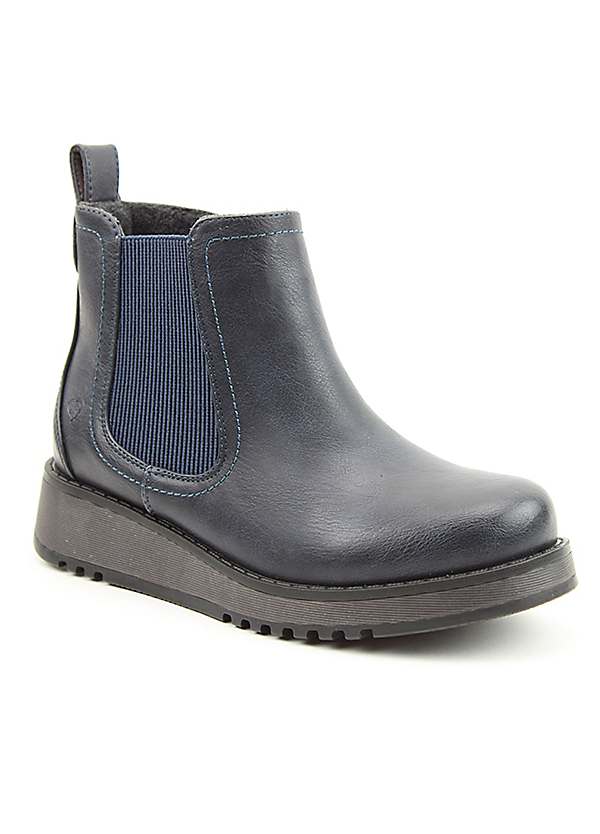 New Rolo2 Navy Wedge Ankle Boots by Heavenly Feet Look Again