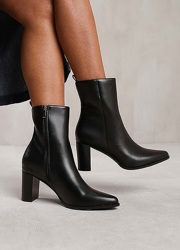 Black leather block heel ankle boots hotsell