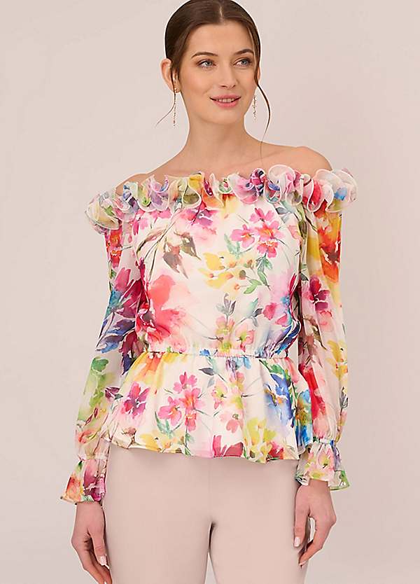 Off Shoulder Print Blouson Top by Adrianna Papell