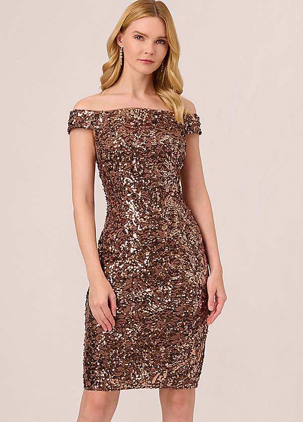 Adrianna papell rose 2024 gold sequin dress