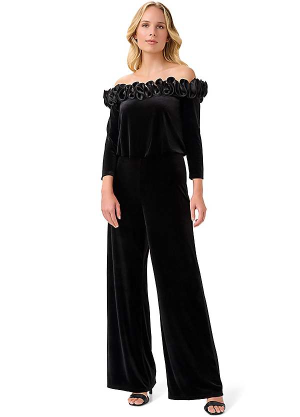 Off Shoulder Velvet Jumpsuit by Adrianna Papell Look Again