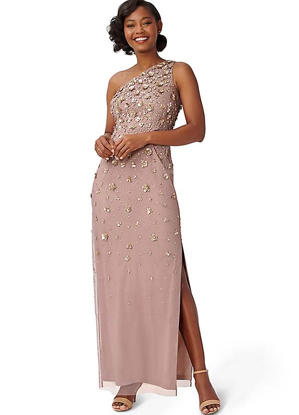 One Shoulder Beaded Gown by Adrianna Papell