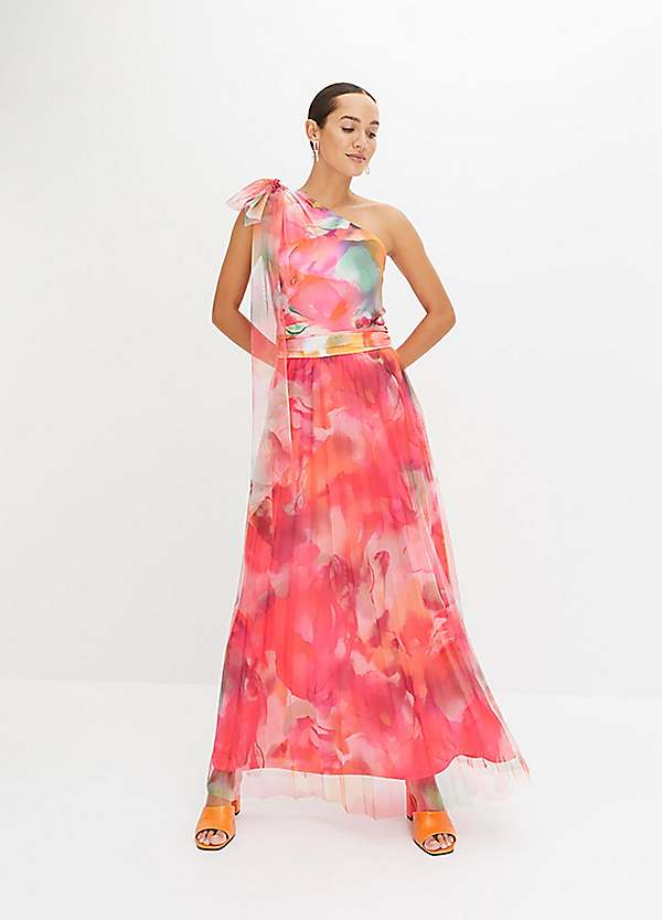 One Shoulder Bodice Chiffon Maxi Dress by bonprix Look Again