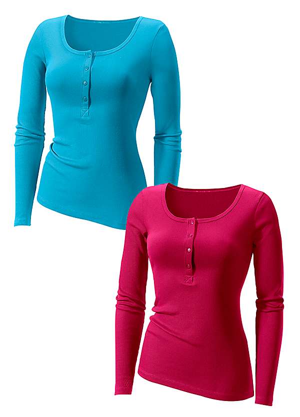 Pack of 2 Fine Rib Long Sleeve Tops by H.I.S