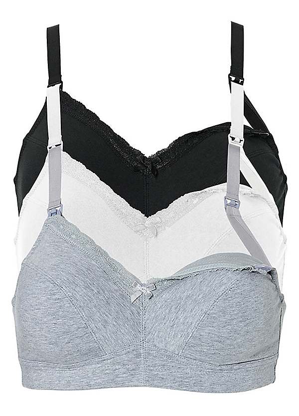Pack of 3 Non-Wired Lace Trim Nursing Bras by bonprix