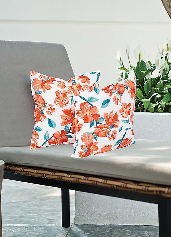 Pair Red Leaf Tropical Cushions by Streetwize Look Again
