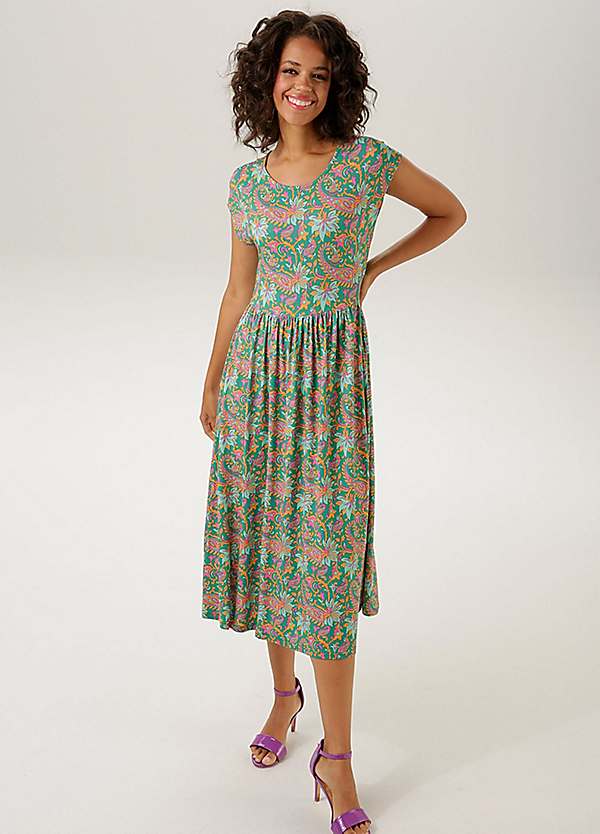 Paisley Print Short Sleeve Dress by Aniston Look Again