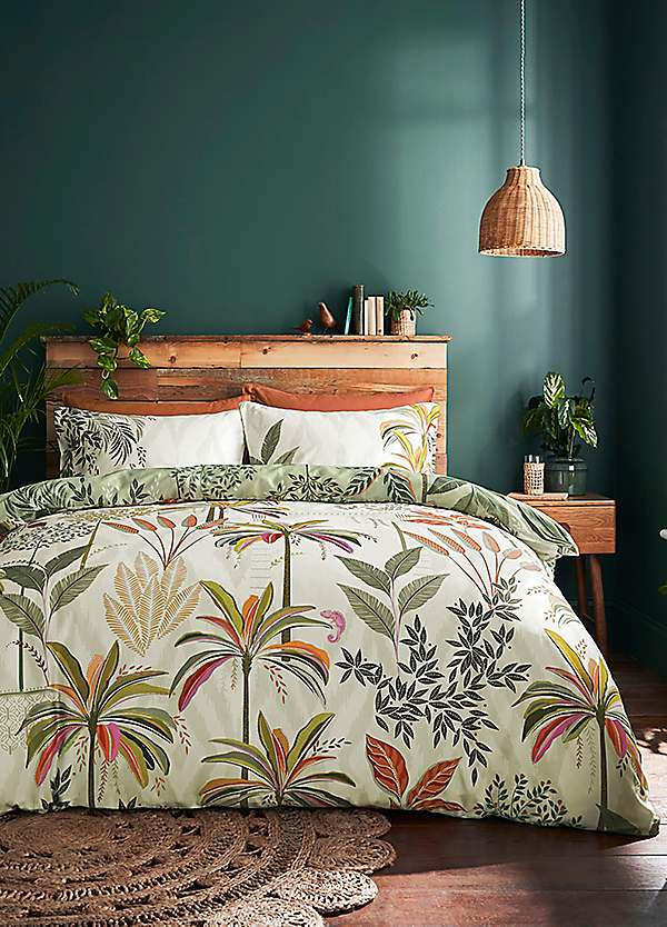 Palm Garden 100% Cotton Sateen 220 Thread Count Duvet Cover Set by