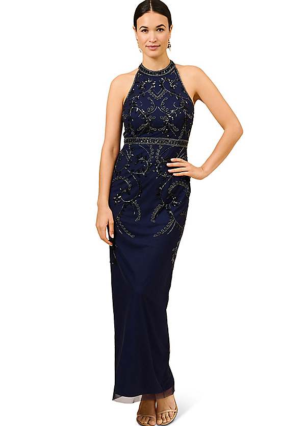 Papell Studio Beaded Halter Gown by Adrianna Papell Look Again