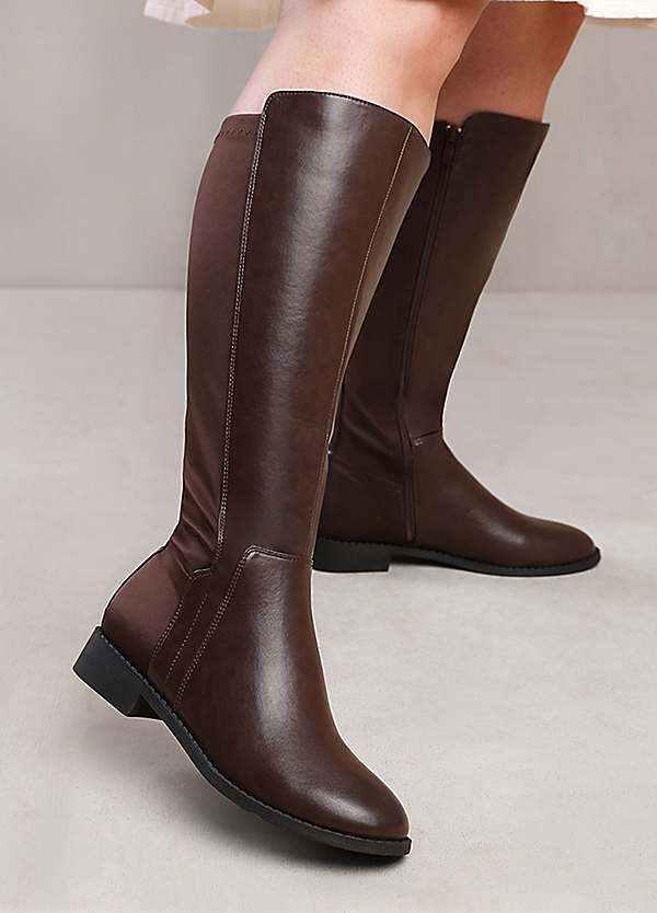 Parker Stretch Wide Calf Knee High Boots with Side Zip in Wide E