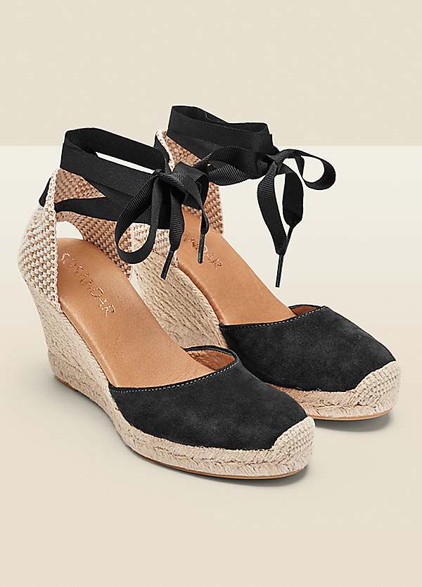 Perla Black Suede Valenciana Wedge Espadrille Sandals by Sosandar