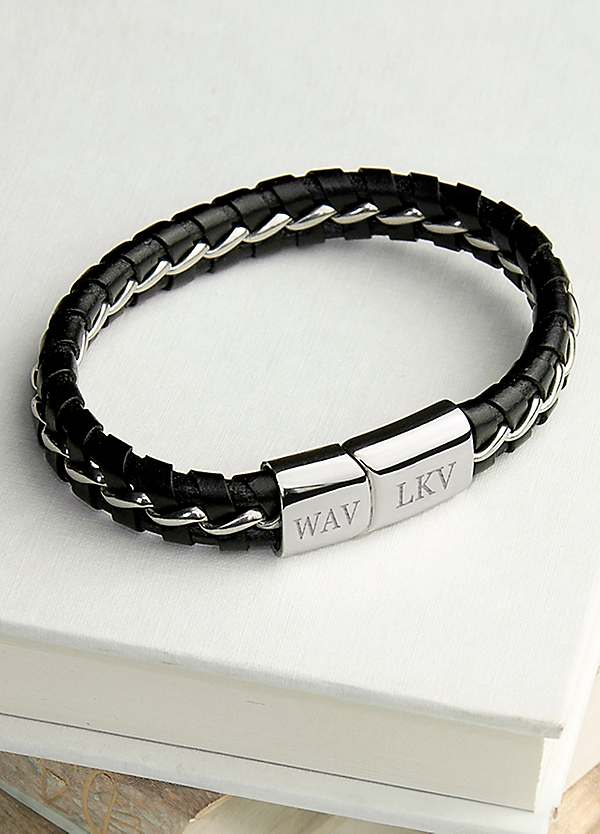 Personalised Men's Metal Detailed Leather Bracelet by Treat
