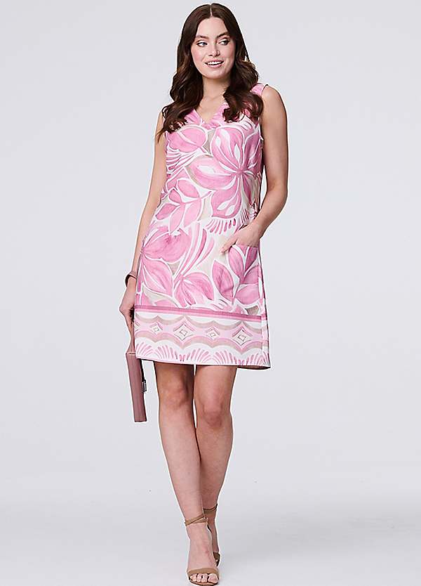 Pink Floral V-Neck Knee Length Shift Dress by Izabel London Look
