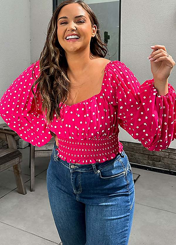 Pink Polka Dot Shirred Waist Top by In The Style x Jac Jossa