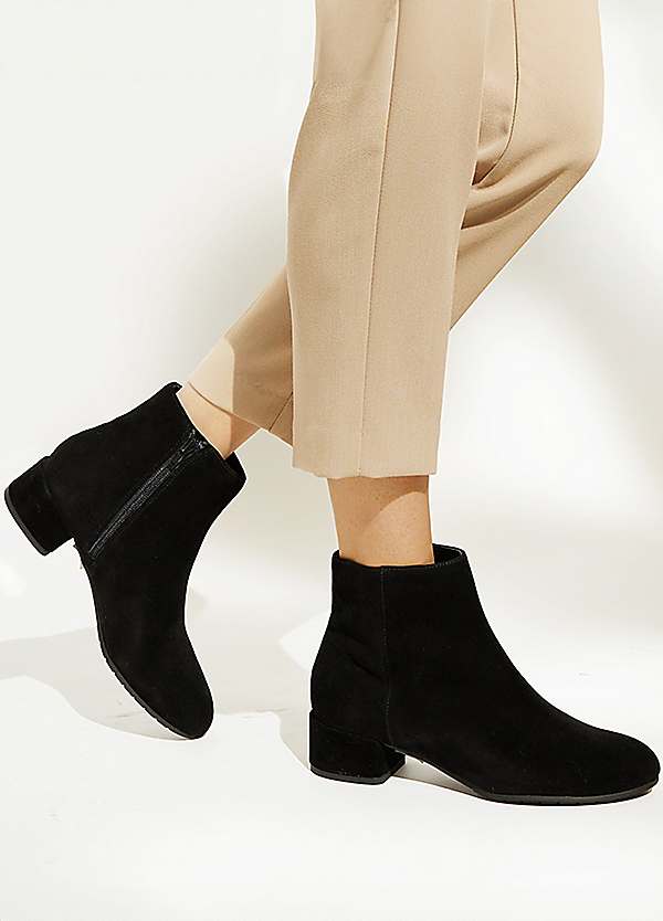 Pippie Black Low Heel Suede Ankle Boots by Dune London