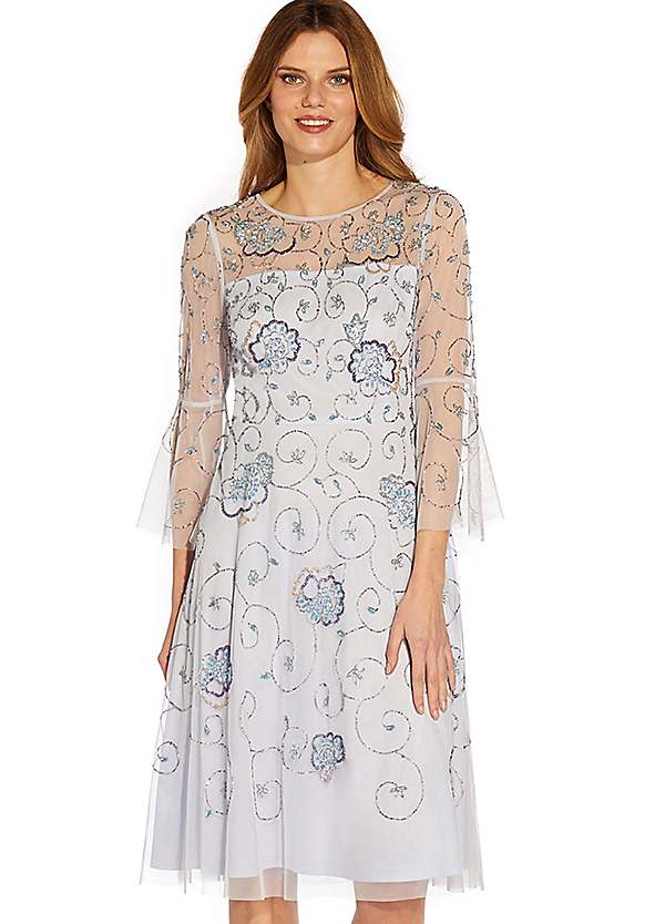 Plus Beaded Midi Dress by Adrianna Papell Look Again