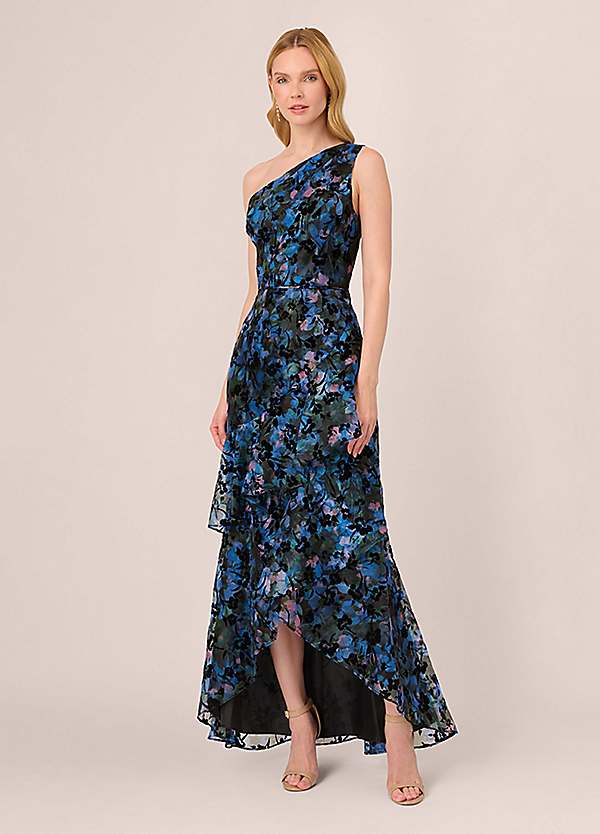 Print Flocked Organza Gown by Adrianna Papell Look Again