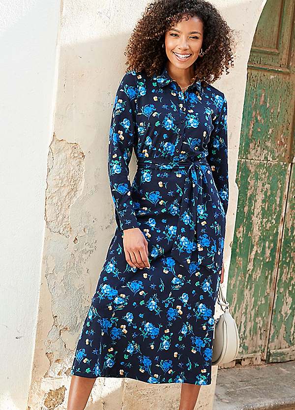 Print Jersey Midi Shirt Dress by Cotton Traders Look Again