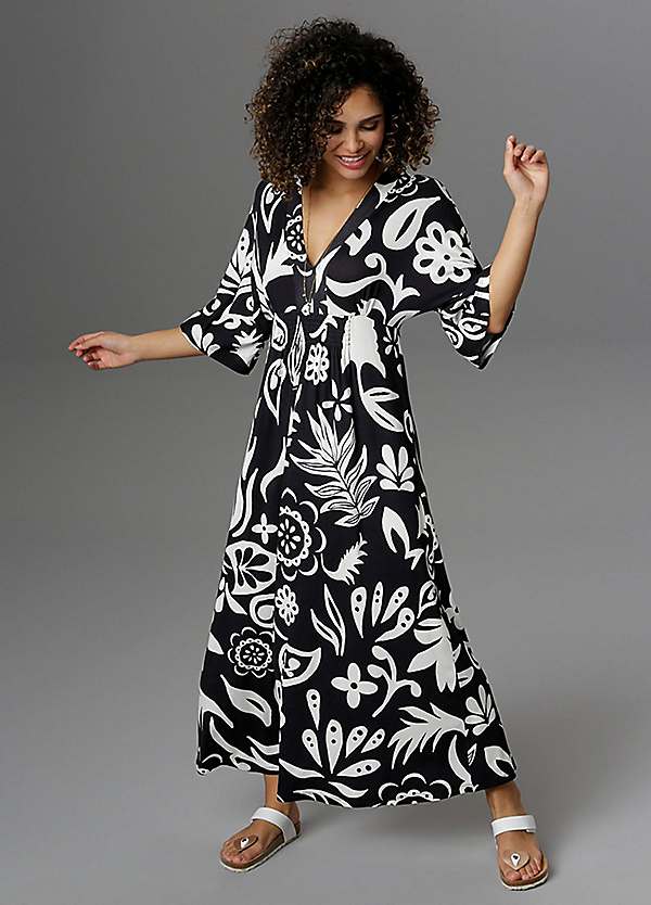 Print Three Quarter Length Sleeve Maxi Dress by Aniston | Look Again