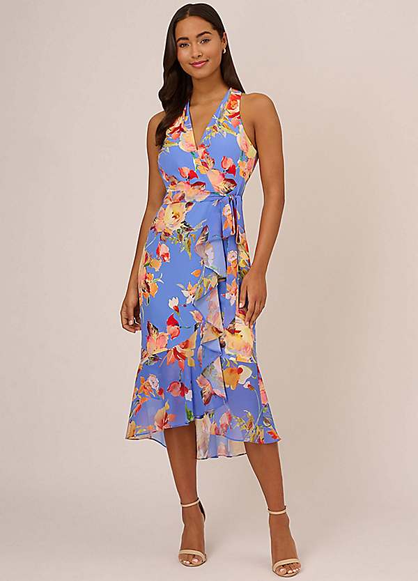 Printed Halter Midi Dress by Adrianna Papell