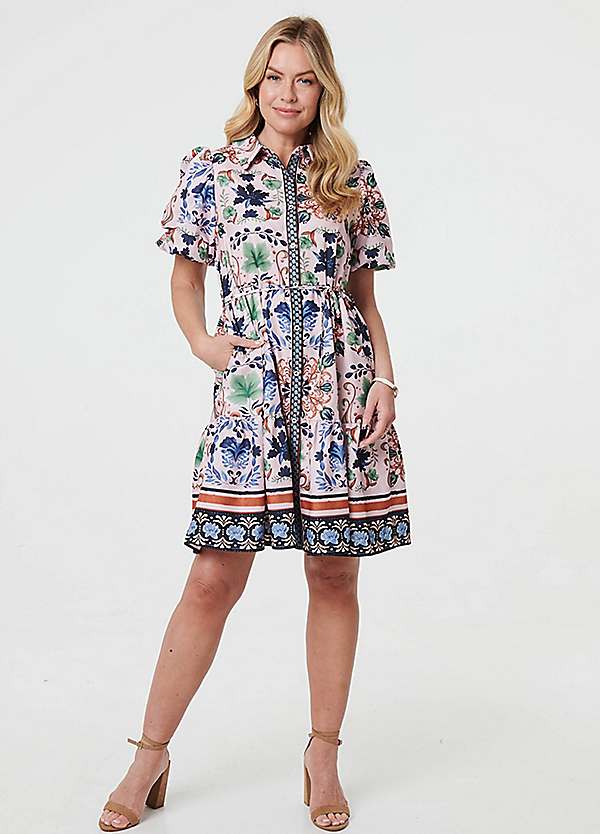 Printed Tie-Up Waist Knee Length Dress by Izabel London Look Again